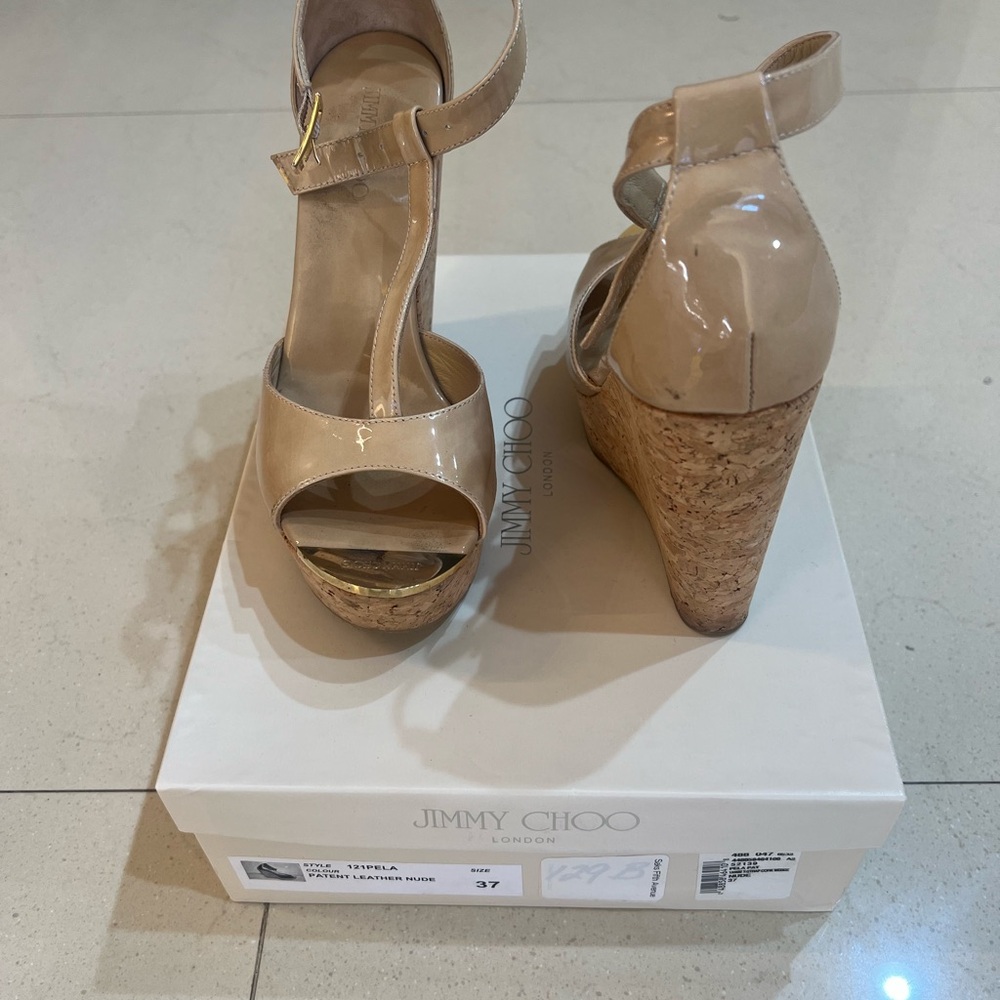Jimmy Choo Nude Patent Leather Wedges